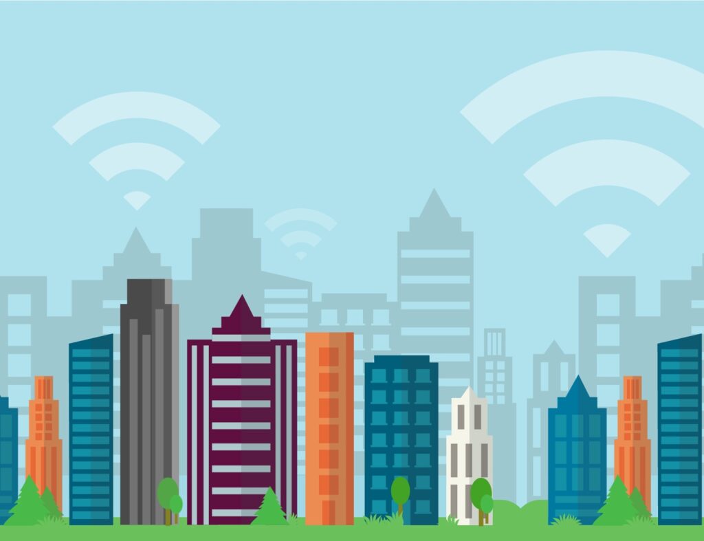 Illustration of MDUs with Wi-Fi connection signals